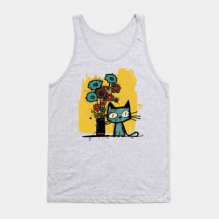 Graffiti Cat and Flowers Tank Top